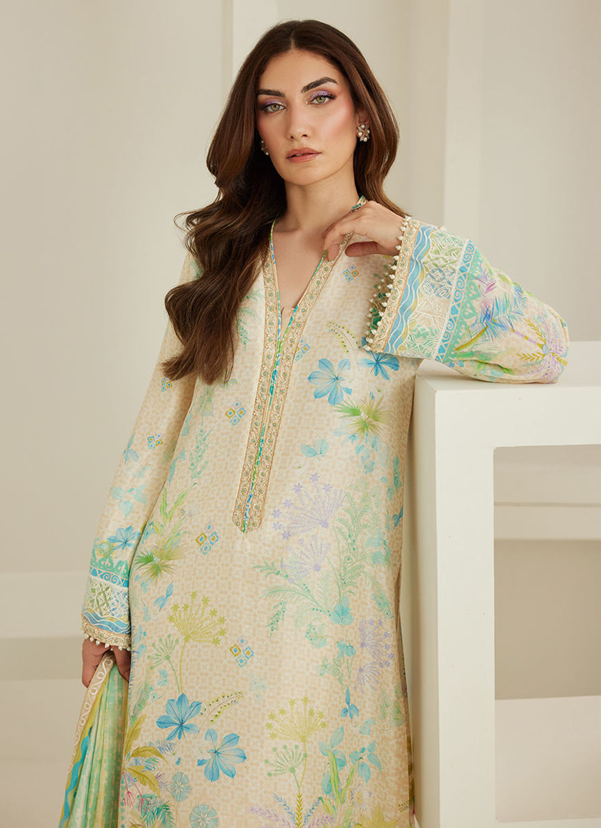 Palm Ivory Shirt And Dupatta