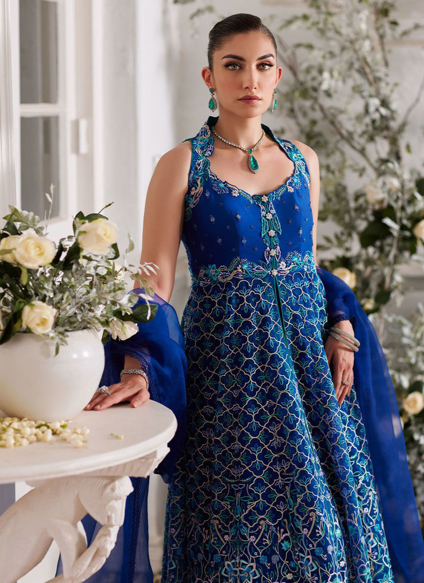 Nuwara Ink Blue Kalidaar And Dupatta